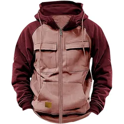 Hoodies Men Clothing New Solid Long Sleeves Tops Youth Sports Multi Pocket Leather Sweatshirt Workwear Autumn and Winter 2024