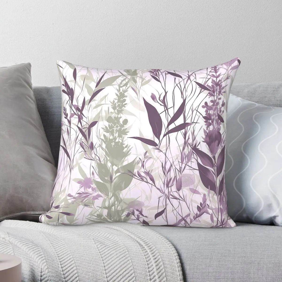 Whispering Botanical Bliss Square Pillowcase Polyester Linen Velvet Creative Zip Decorative Throw Pillow Case Home Cushion Cover