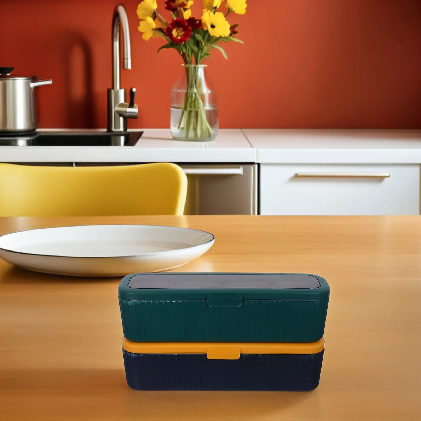 

Набор из 2 контейнеров для специй с 4 отделениями, герметичный органайзер для приправ с индивидуальными ложками для соли