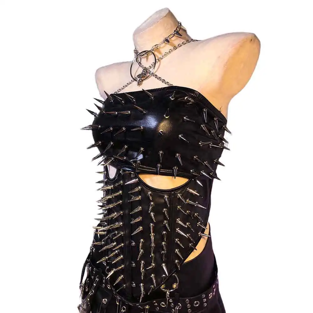 Goth Corset Tops Eco ALT Gothic Tank Emo Clothing Grunge Y2K T-shirt Spiked with Spikes Punk Rock Clothes Rave Festival Outfit