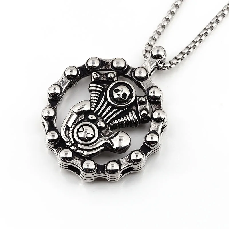 Japanese and Korean Men's Personality Trendsetter Street Engine Stainless Steel Pendant Necklace Niche Design