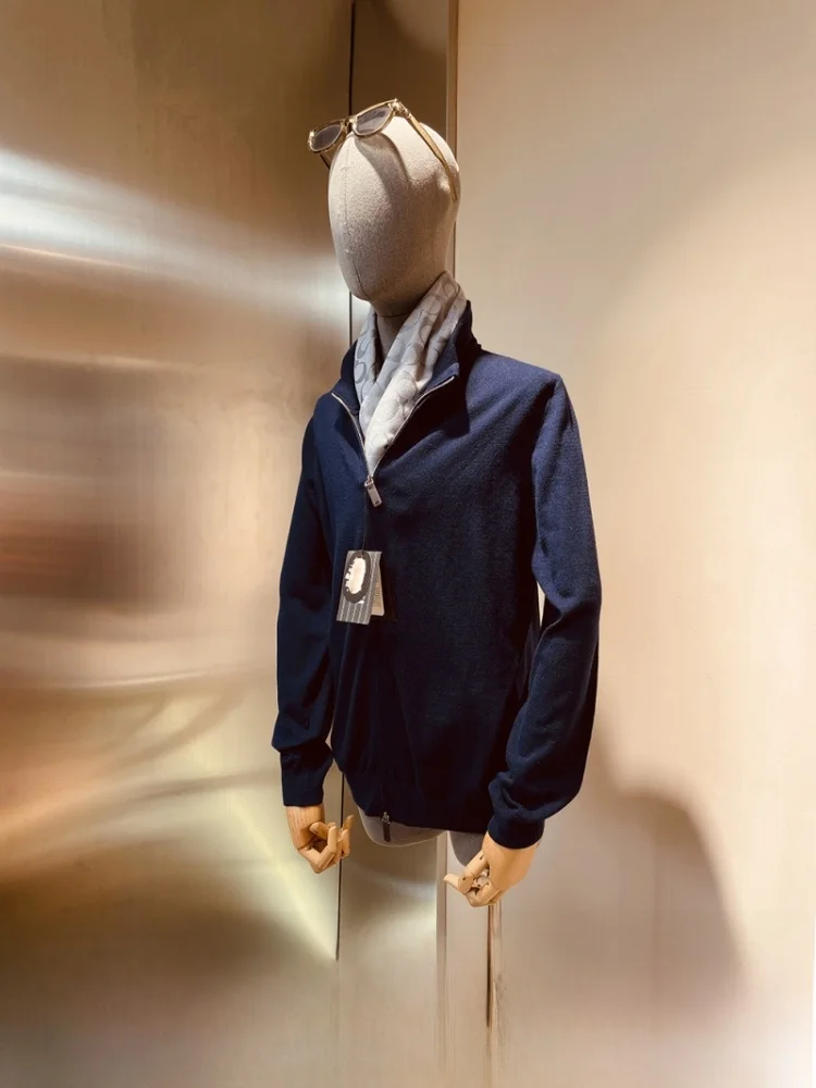 

Роскошный шерстяной шелковый вязаный кардиган с двойной молнией, осенне-зимний мужской тюнер-стойка, повседневный длинный све