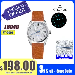 CCronos Men Watches 36mm Automatic PT5000 Miyota 9015 Movement Wristwatches White Dial Birch Pattern Sapphire 10 ATM L6049M