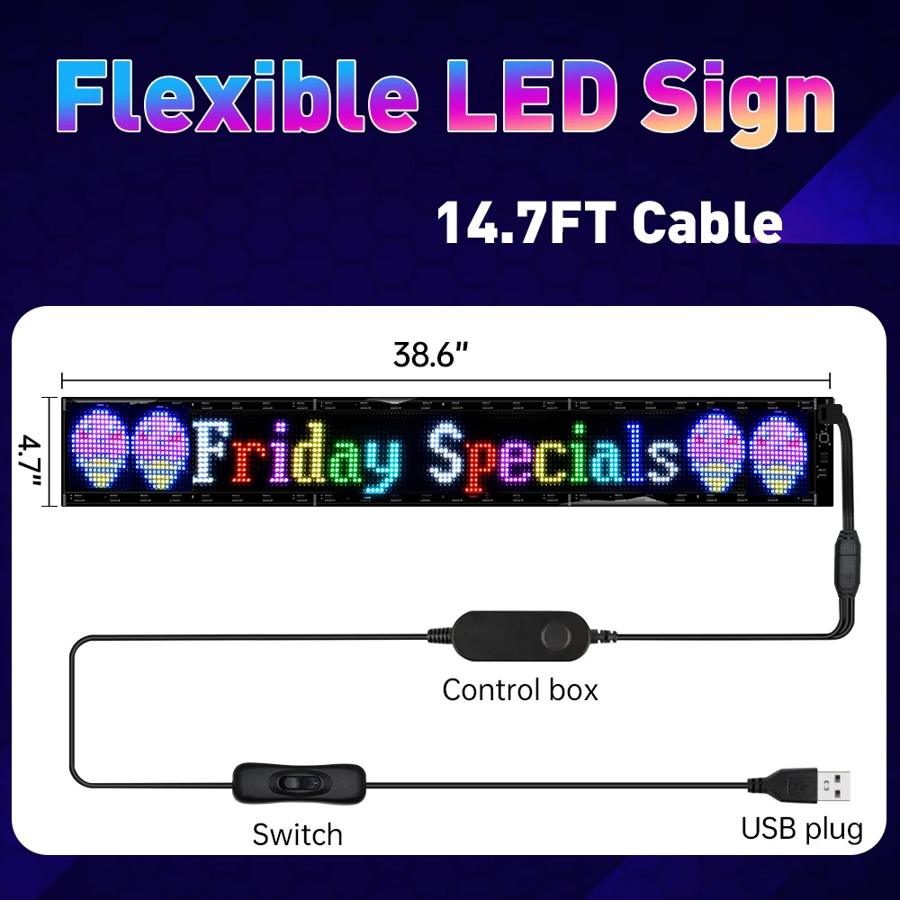 GOTUS LED Flexible Panel Scrolling Bright Signs，Bluetooth APP Control Editing Text,Door Head，Shop Window LED Advertising Signs