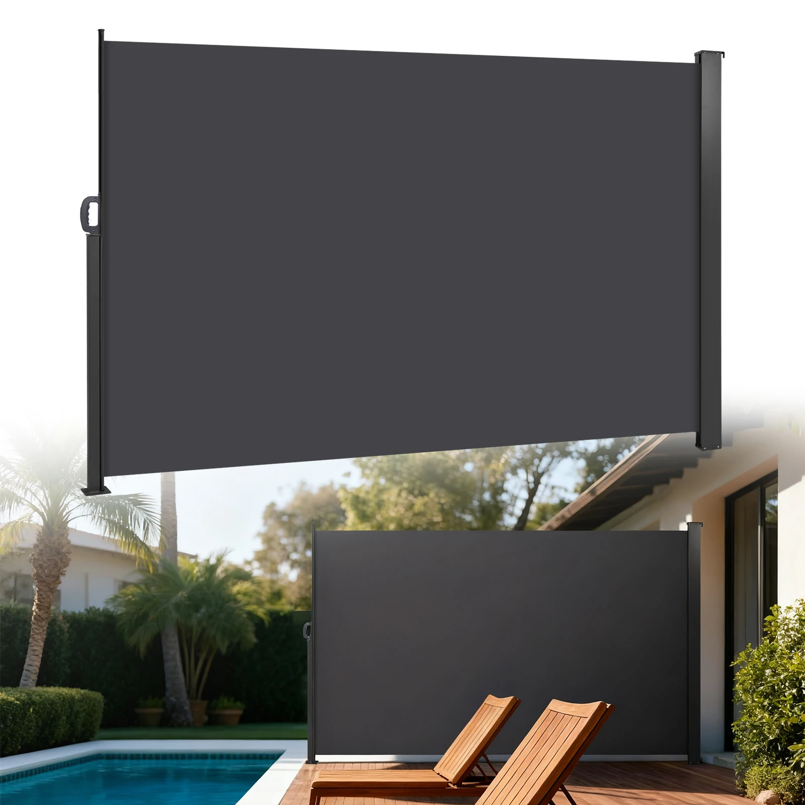 مظلة مزدوجة الجانب مقاومة للمطر، مظلة مقاومة للأشعة فوق البنفسجية، شاشة خصوصية قابلة للطي، سهلة التركيب لحمامات السفينة في الفناء باللون الرمادي #5