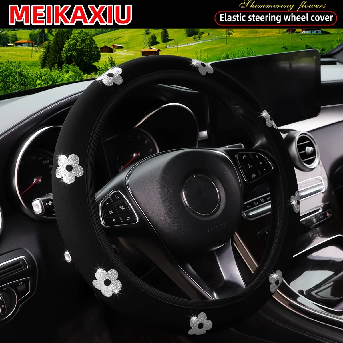 

Sparkling Floral Design Car Steering Wheels Cover Universal Type Environmental Friendly Comfortablenon-slip Steering Wheel Wrap