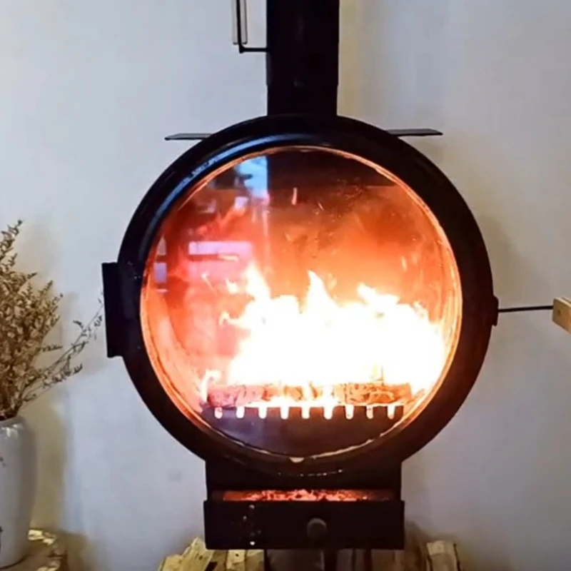 Cast Iron Fireplace Heater Modern Design Wood Burning Round Stove with Black Decoration for Keeping Warm