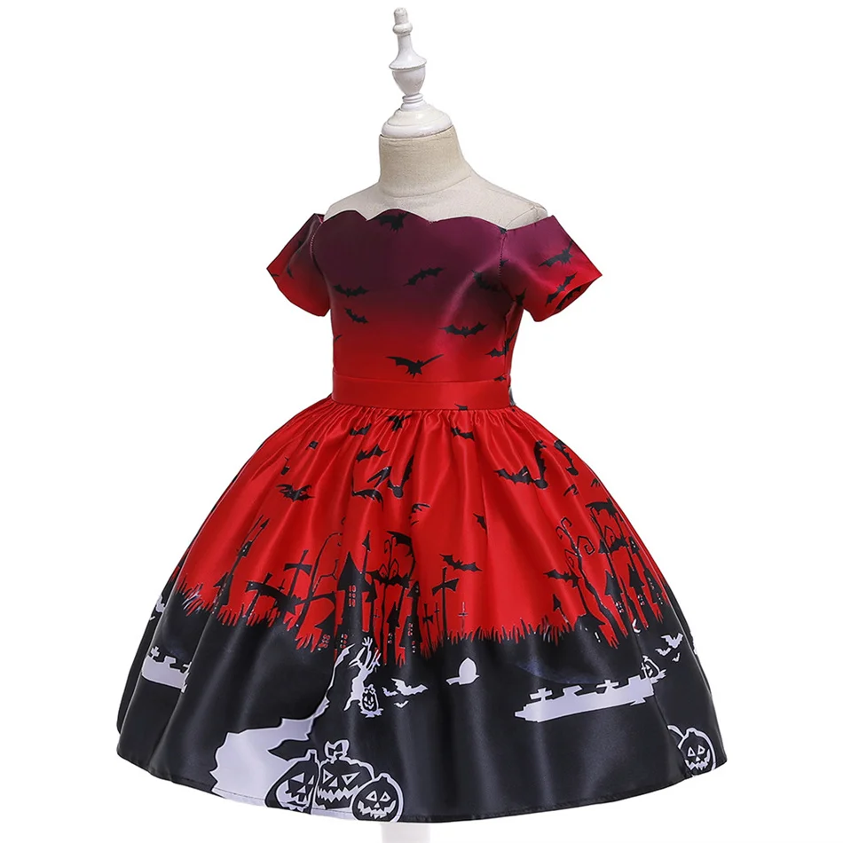 Girls Halloween Party Dress Bat Witch Devil Print Cosplay Costume Kids Carnival Event Festival Charm Children Fantasy Clothing