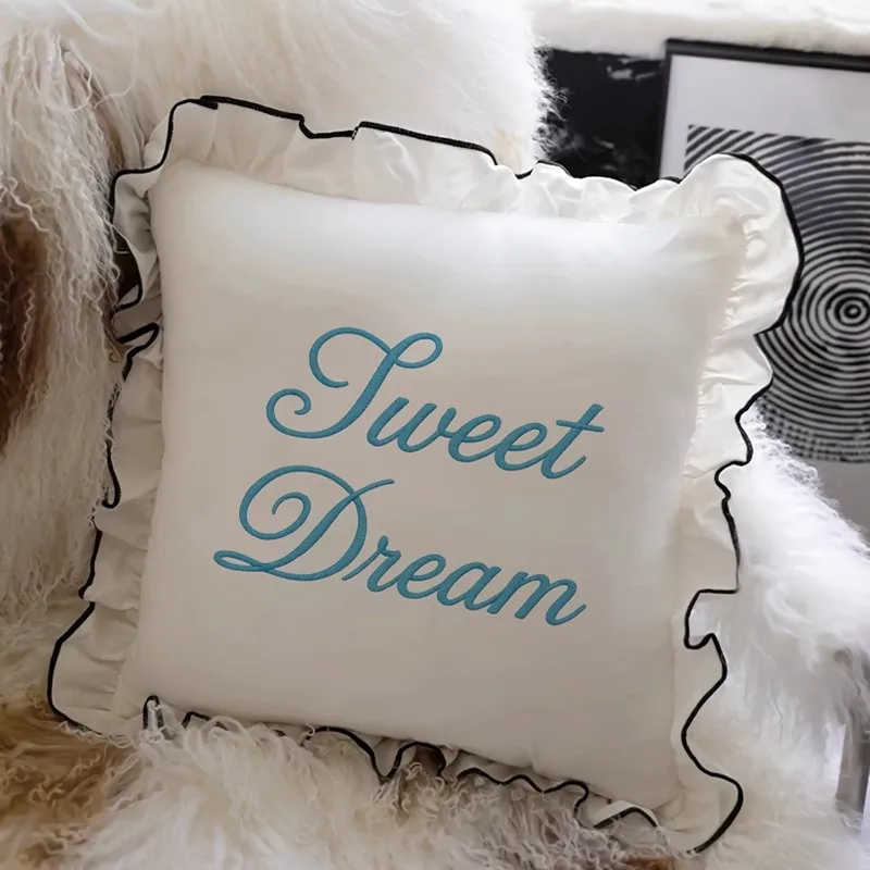 45X45cm Washed Cotton Pillow Cover Ins Ruffle Cushion Cover Lace European Throw Sofa Pillowcase Princess Girl Home Decor