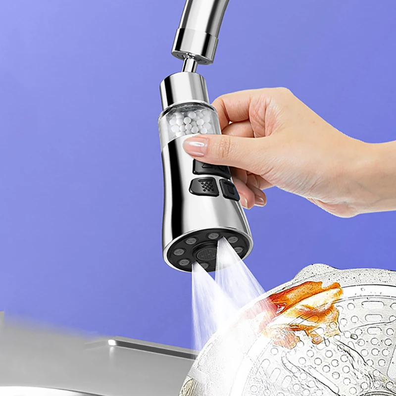 

360 ° Распылительная головка для смесителя, аэратор для кухонного крана, вращающийся удлинитель для ванной комнаты, насадка-фильтр, 3 режима, удлинитель для кухонного крана