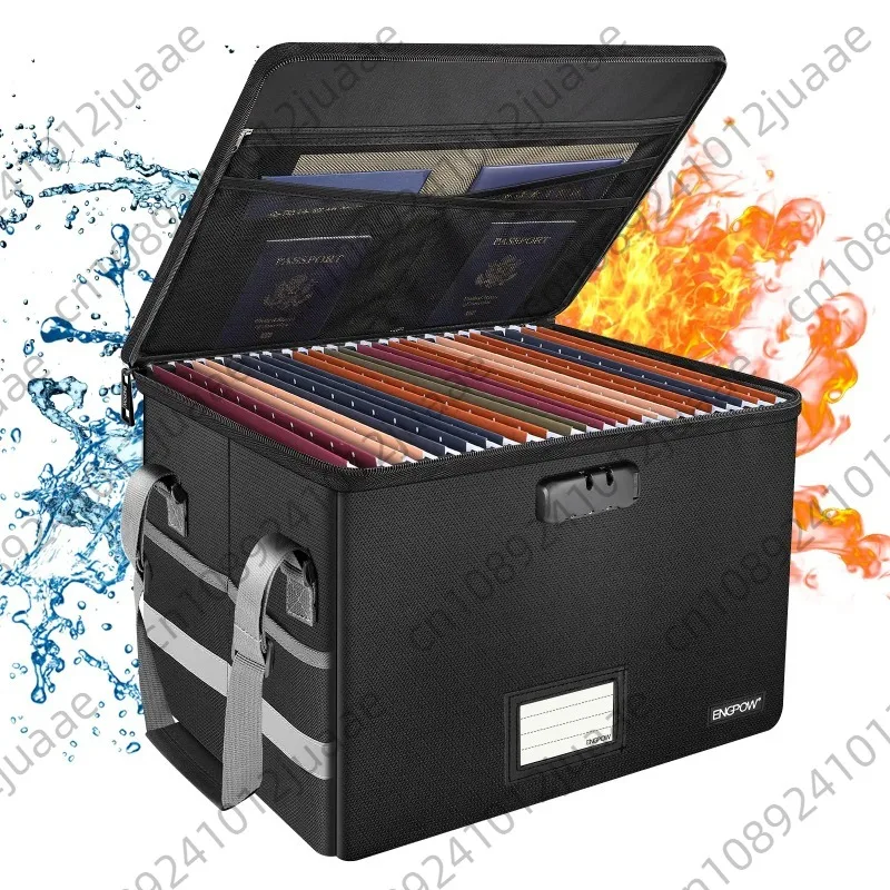 File Box with Lock,Fireproof  File Storage Organizer Anti-Static ,Collapsible Fireproof Document  Filing Box with Handl