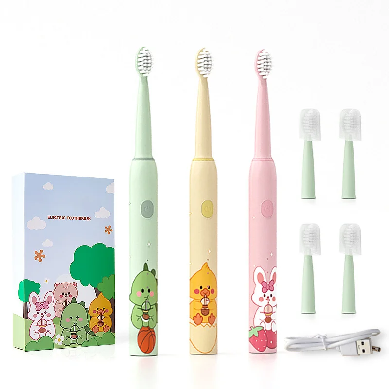 

Children Sonic Electric Toothbrush Colorful Cartoon For Kids USB Rechargeable Soft Automatic Waterproof With Replacement Head