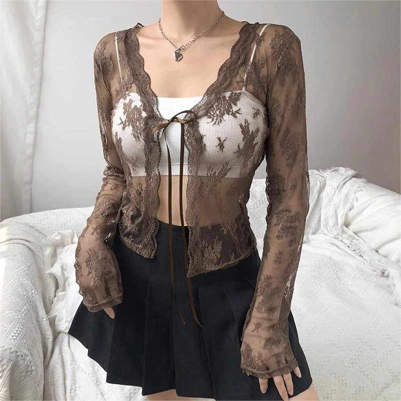 1Pcs Summer Women Thin Sunscreen Cardigan Lace-up Knitwear Tops Female Korean Style Short Coat Casual Sun Protected