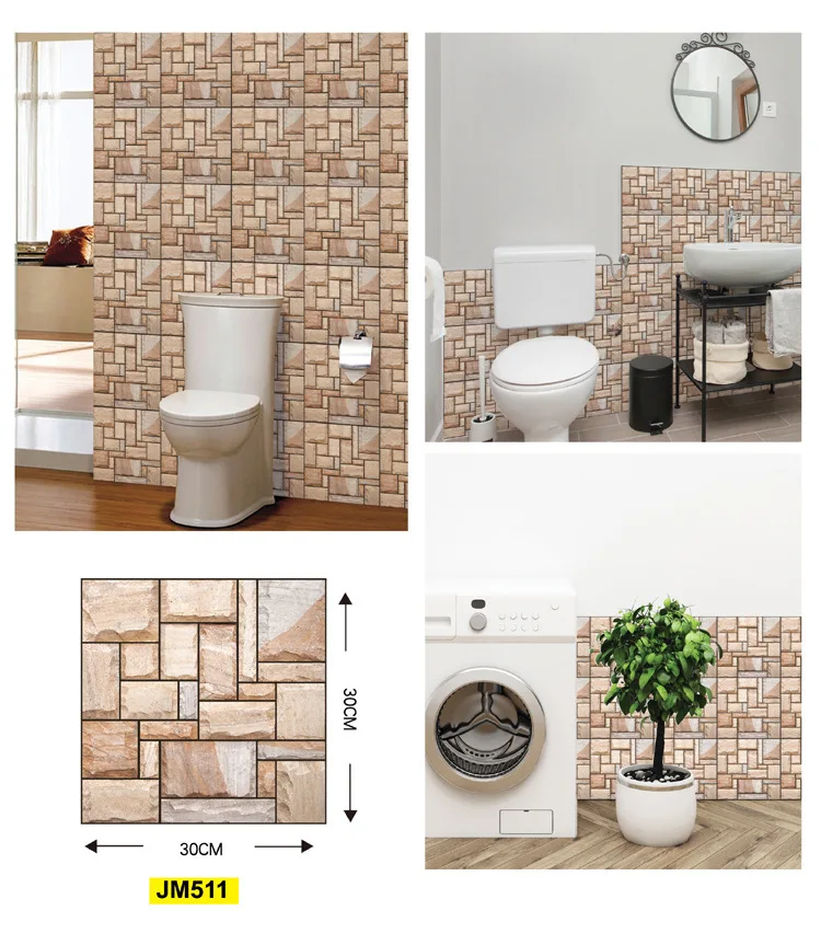 PVC Foam 3D Tile Stickers, 3D Faux Stone Textures, 30cm x 30cm, Water and Mold Resistant, for Living Room, Kitchen Wall Update