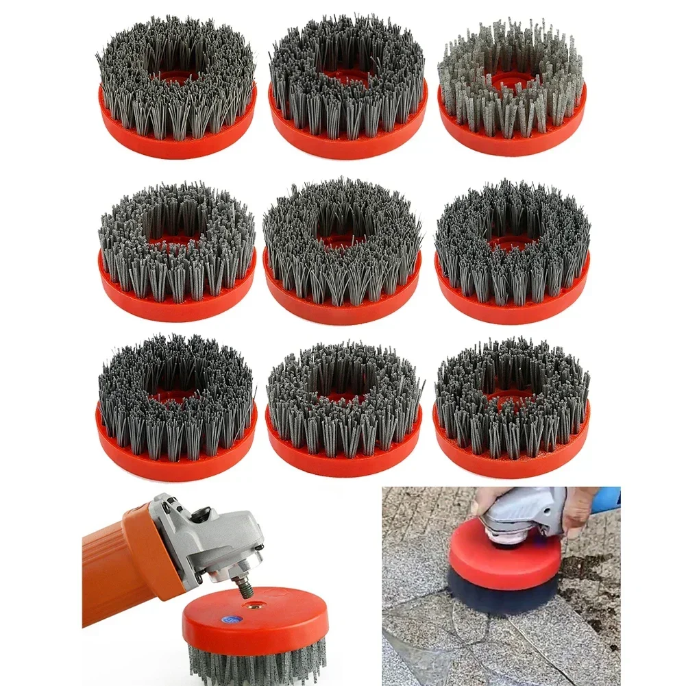 1PC 4Inch Round Antique Abrasive Brush M10 Back-up Thread Nylon Silicon Carbon Grinding Abrasive Brush For Stone Granite Polish