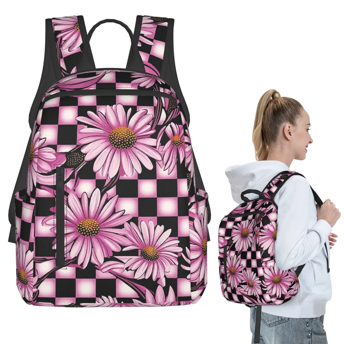 

Pink Daisy Floral Pattern Backpack Student BookBag Children School Bag Laptop Shoulder Bags Men Women