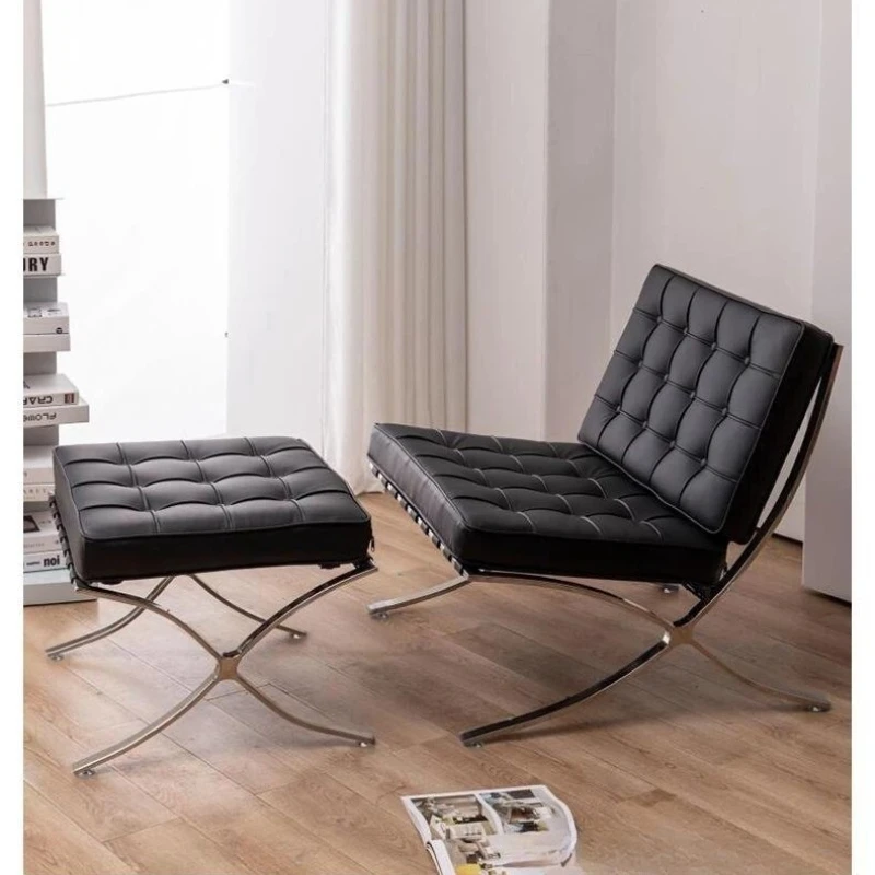 Barcelona Chair Nordic Leather Single Sofa Chair Designer Simple Reception Office Living Room Balcony Sofa Leisure Chair