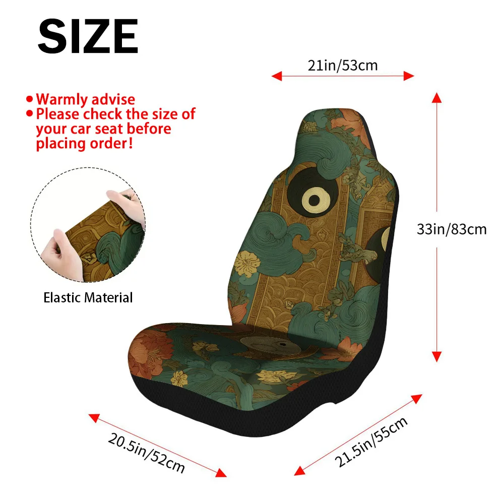2pcs Yin Yang Floral Design Seat Covers, Fit For Front Seats, Durable Material For Men And Women, Providing Maximum Comfort Fo