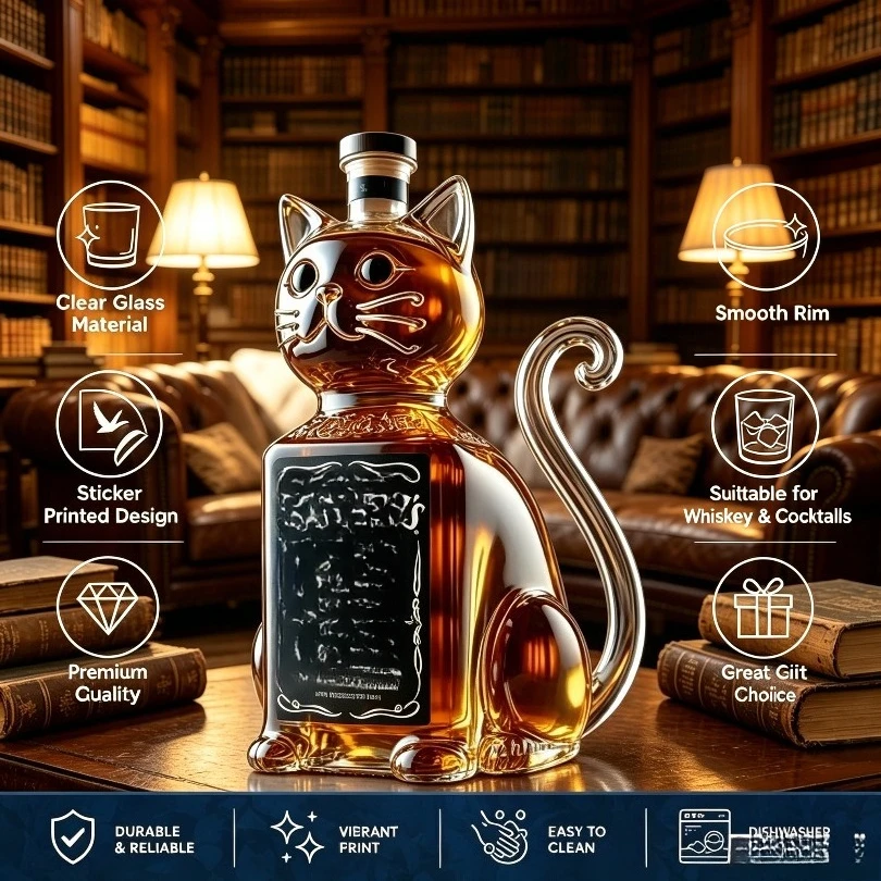 Cute Cat Shaped Glass Decanter Wine Bottle Unique Animal Liquor Storage Vessel Home Bar Decor Gift For Whiskey Brandy Cocktail