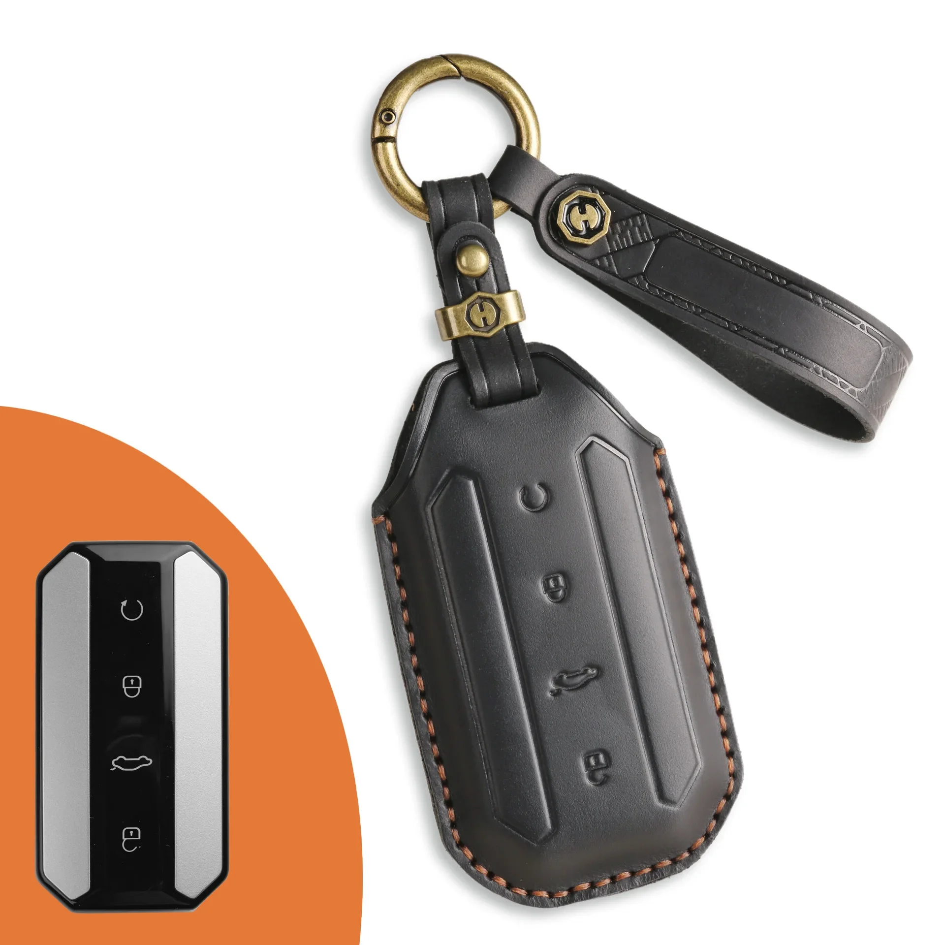 Hochwertiger Leder-Schlüsselüberzug für Chery Omoda Jaecoo 7 Oumengda C7 mit Metallring & Lederband, Vollständig Umhüllt Kratzfest