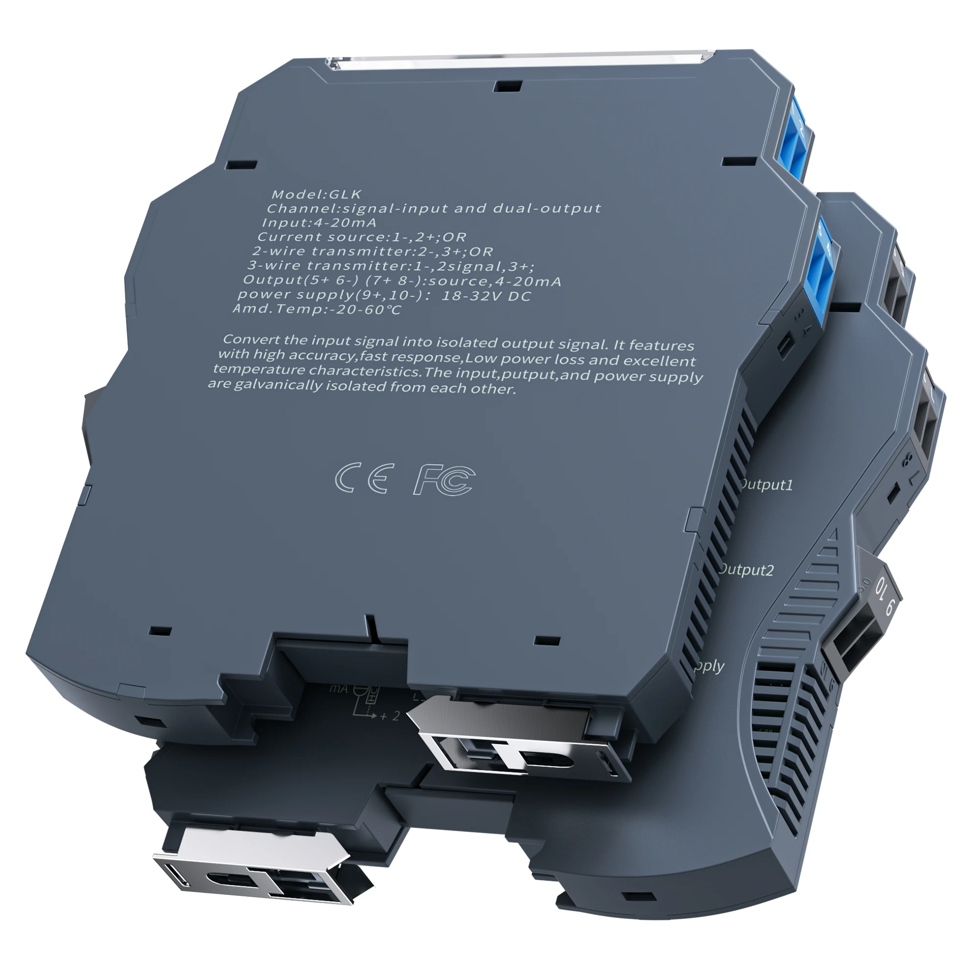 2 In 2 Out 1 In 2 Out 0-20mA to 4-20mA 0-5V Voltage Current Signal Isolation Converter 0-10V Output Voltage Signal Isolator