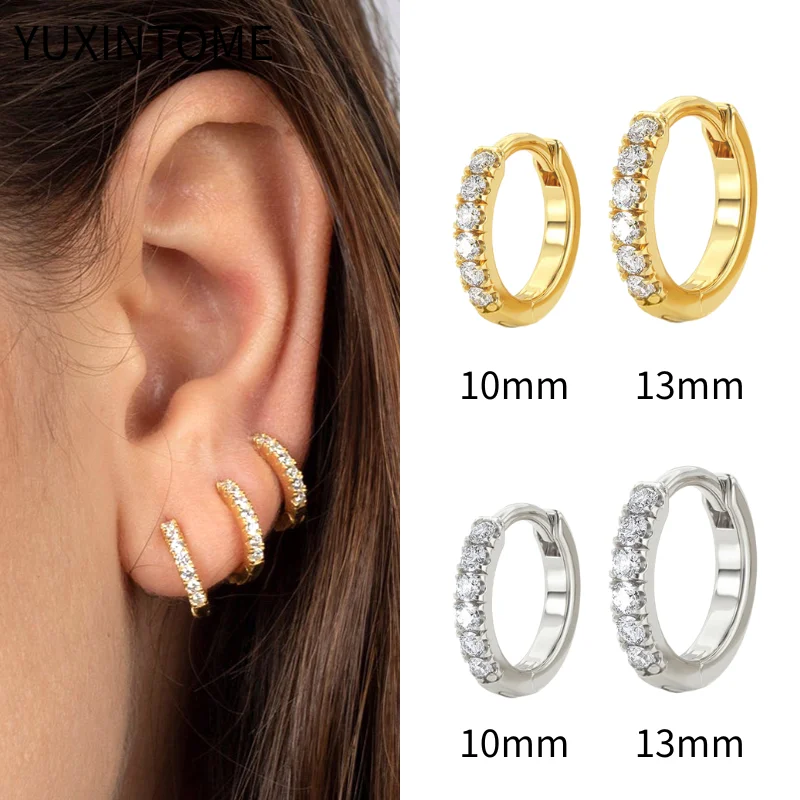 Colorful Pave Crystal Hoop Earrings 925 Sterling Silver Ear Needle Zircon Size 10/13mm Small Earrings For Women Jewelry Gift