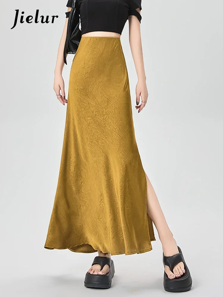 

Summer New Solid Color Slim Women Skirts Fashion Street Casual Loose Woman Skirts Black Off White Gold Purple Split Skirts Chic