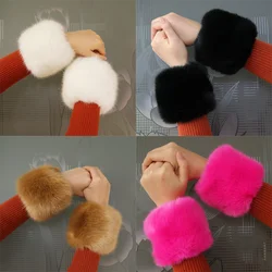 1pair Faux Fur Arm Sleeve Winter Warm Women Decorate Cuffs For Sweater Coat Ladies Solid Color Arm Warmer Fluffy Wrist Cuffs