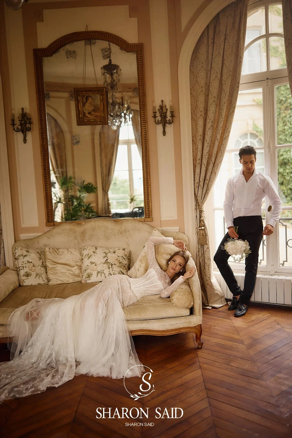 Sharon disse 2025 elegante sereia fora branco tule vestido de casamento vintage manga longa espartilho princesa vestidos de noiva sw165 personalizado