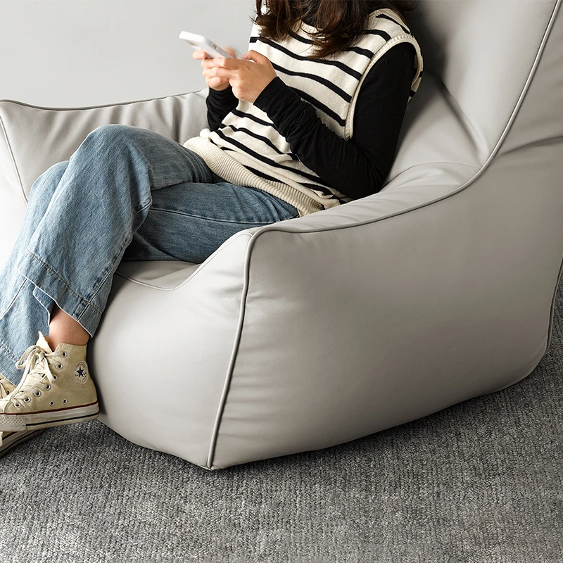 

White leather fat lazy sofa, Italian modern single chair, small - apartment living room furniture
