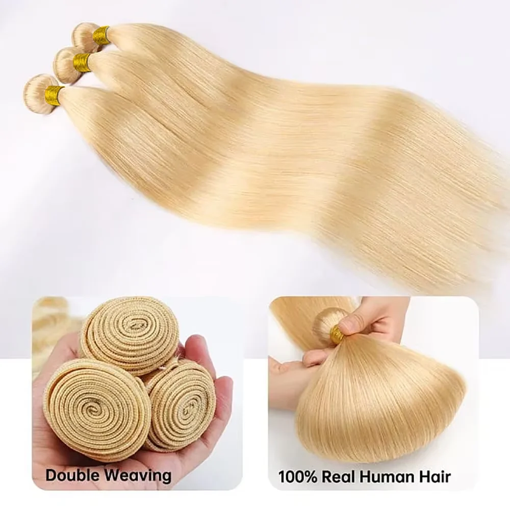 حزم شعر طبيعي مفرود طويل 613 شقراء ملونة غير معالجة 100% 12A شعر بشري 3 4 قطع وصلات شعر 10-40 بوصة