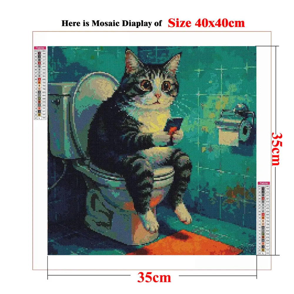 Diamond Painting Kit Humorous Cat Sitting on Toilet Orange Cat Bubble Bath Without Frame Unfinished Set DIY Desktop Decoration