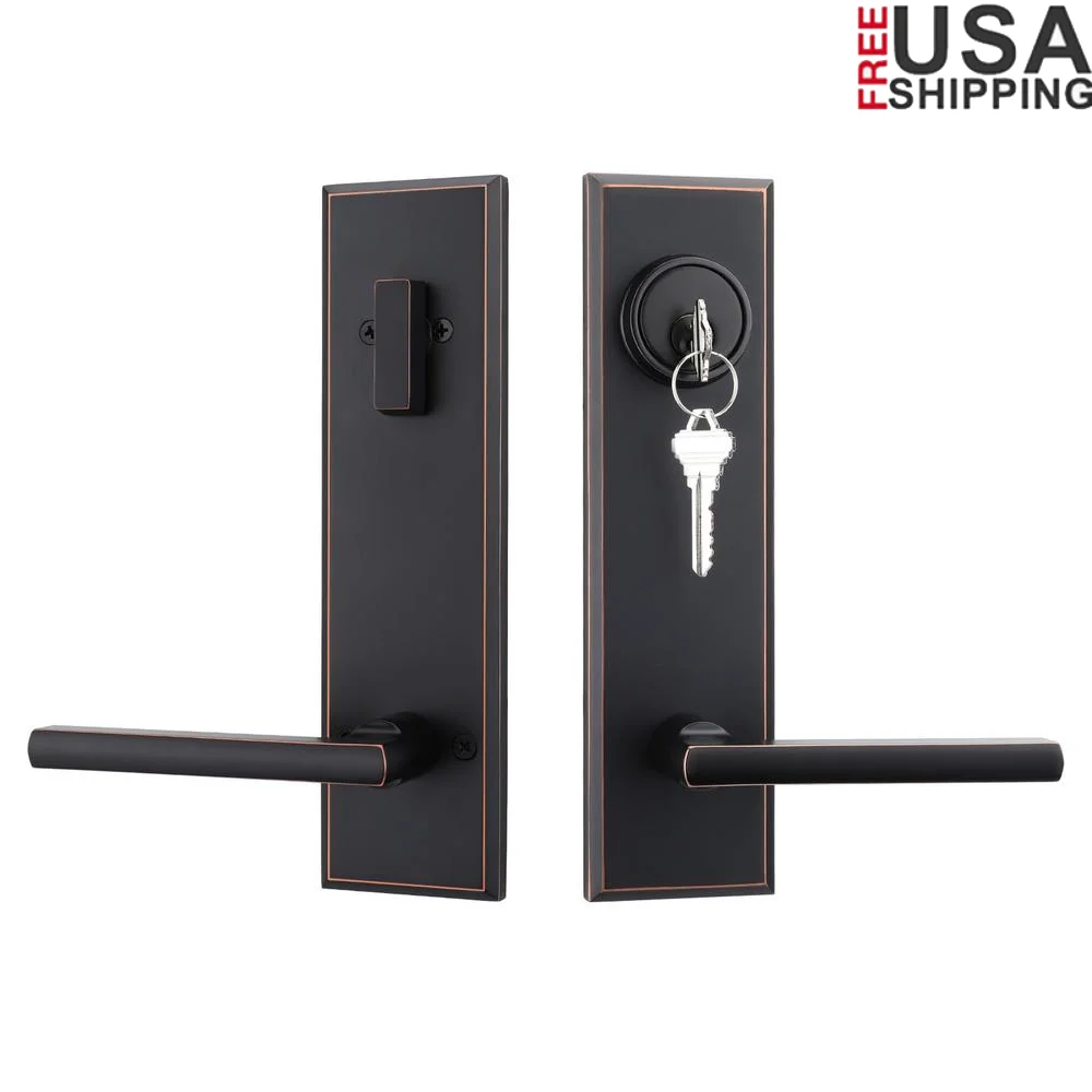 Entry Door Handle Set Electroplated Zinc Alloy Matte Black Universal Fit Security Knobs Lever Reversible Handled Deadbolt