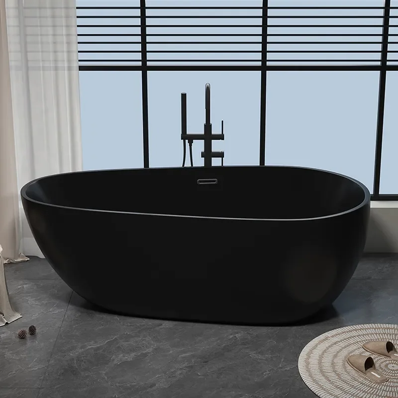 for Hotel Bathtub Theme Homestay Pure Acrylic Matte Black Goose Egg Shaped Bathtub Bathroom Bath Tank