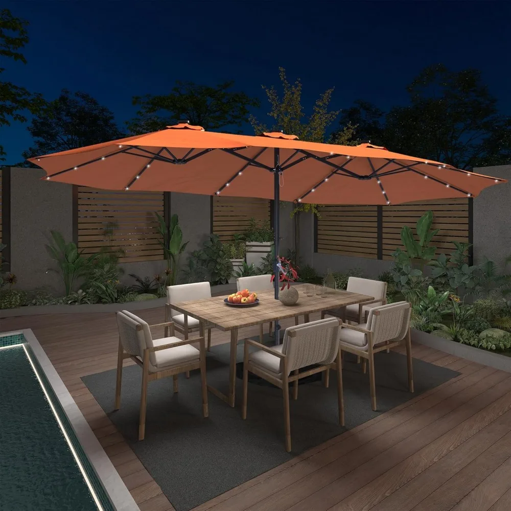 Patio Paraplu Met Basis Inbegrepen En Led Verlichting, Outdoor Markt Extra Groot, Waterdicht, Uv Bescherming Buiten Paraplu