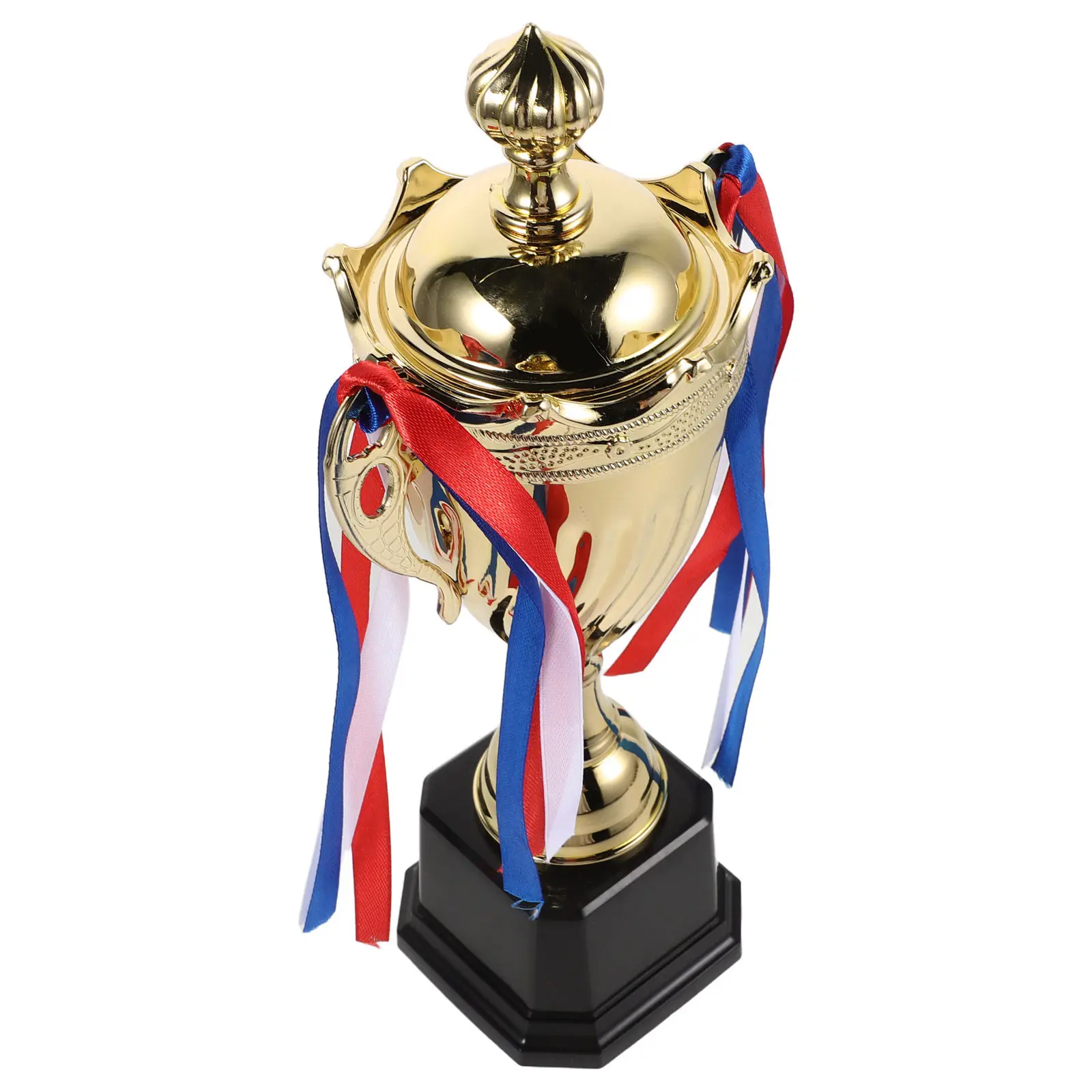 金色の金属製トロフィーカップ、大サイズ（118インチ）。スポーツ大会、サッカー競技の優勝賞品として。