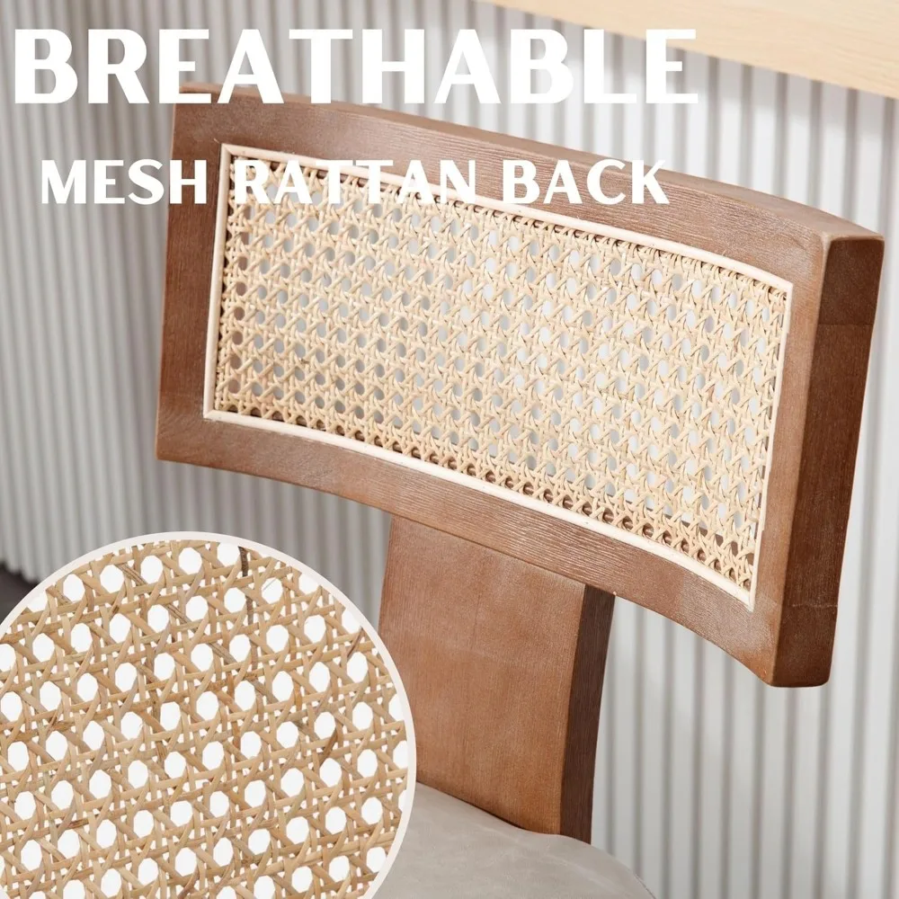 26”Rattan Bar Stools Set of 2 Counter Height Bar Stools Kitchen Counter Stools with Natural Rattan Woven Back,Leather Upholstere