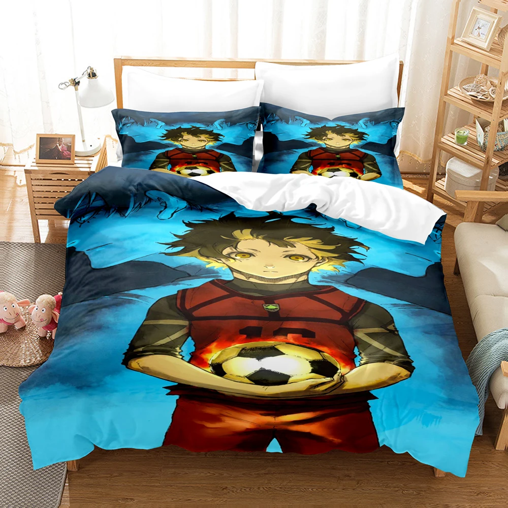 Anime Bluelock Football Junior Japanese Cartoon Bedding Set Duvet Cover With Pillow Cover Bedroom Decoration Bed Set Queen Size