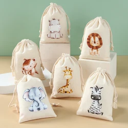 6pcs Animal Unicorn Dinosaur Cotton Gift Bags Birthday Party Decor Kids Wedding Party Favor Baby Shower Cotton Linen Gift Bag