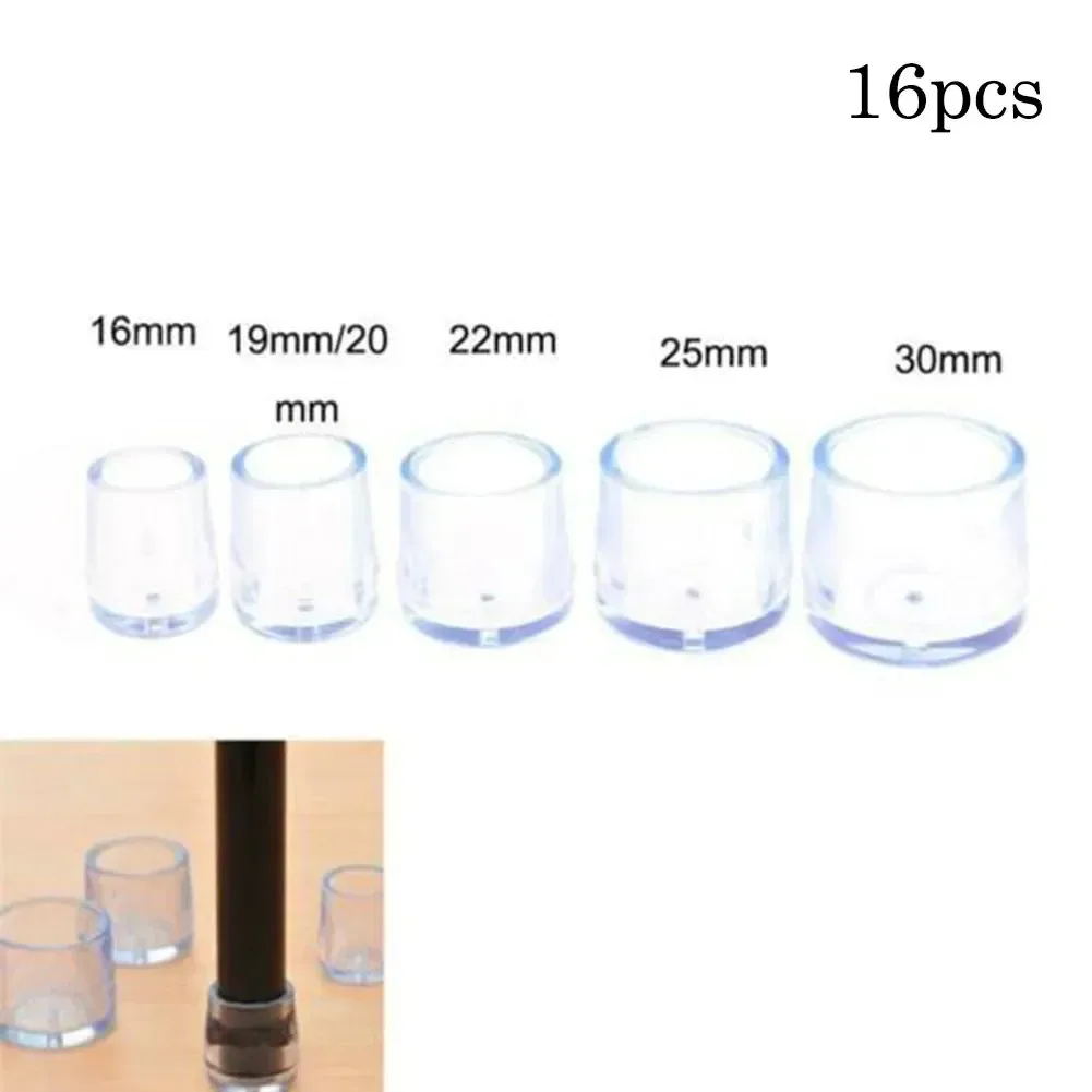 16Pcs 16/19/22/25/30mm Chair Leg Cap Rubber Feet-Protector Pads Non-slip Transparent Table Covers Furniture Leveling Feet Decor