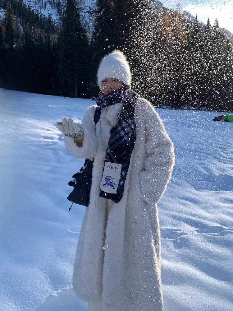 

Женское длинное свободное пальто EKOOL с воротником-стойкой, имитация меха, корейский стиль, полиэстер