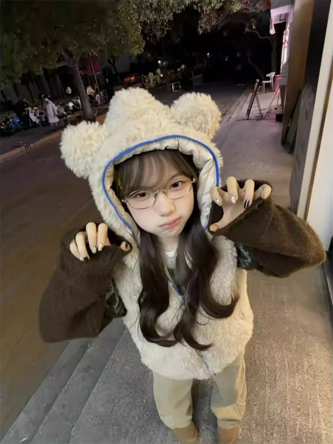 Adorable American Style Bear Ear Plush Vest Women's Winter New Fashion Warm No Sleeve Vest Jacket Thickened Cartoon Pattern
