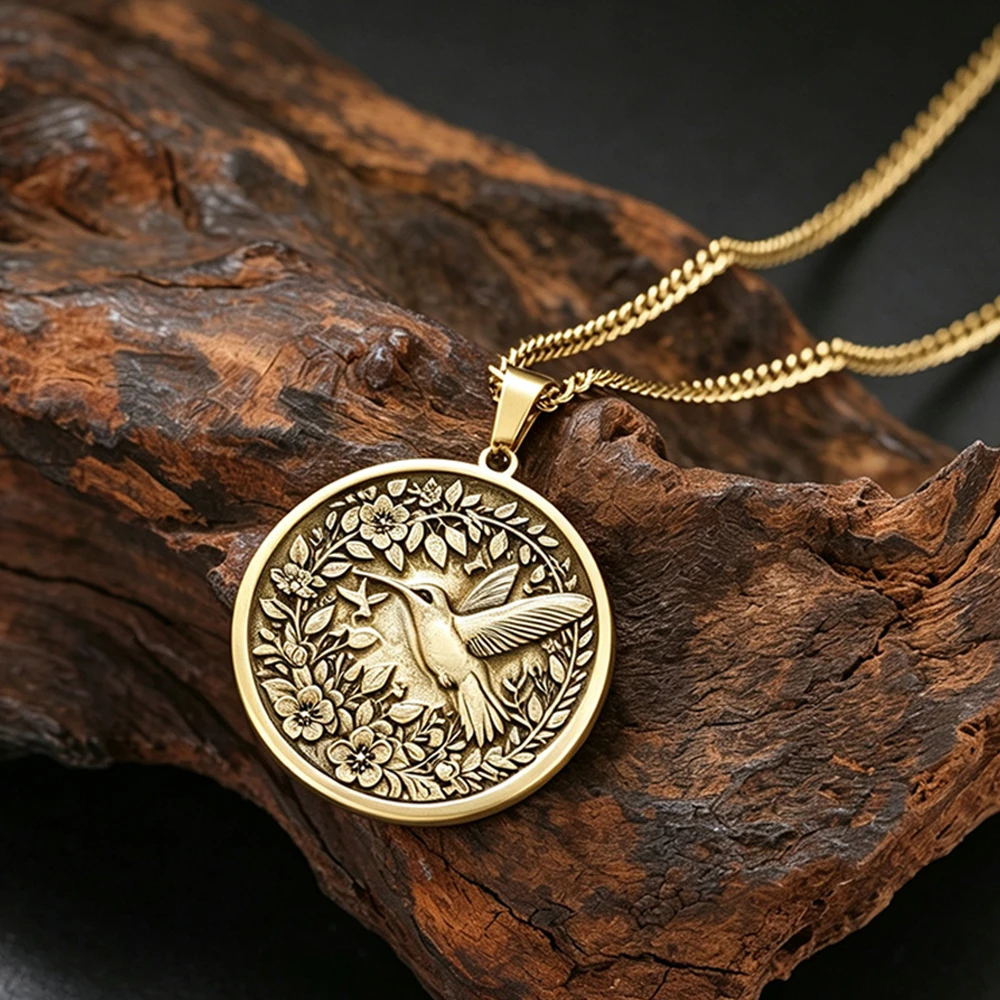 Collier vintage avec pendentif en forme de monnaie à relief animalier pour hommes et femmes, Phénix, Colibri, Aigle, Hibou, Corbeau, Dauphin, Sirène, Bijoux rétro