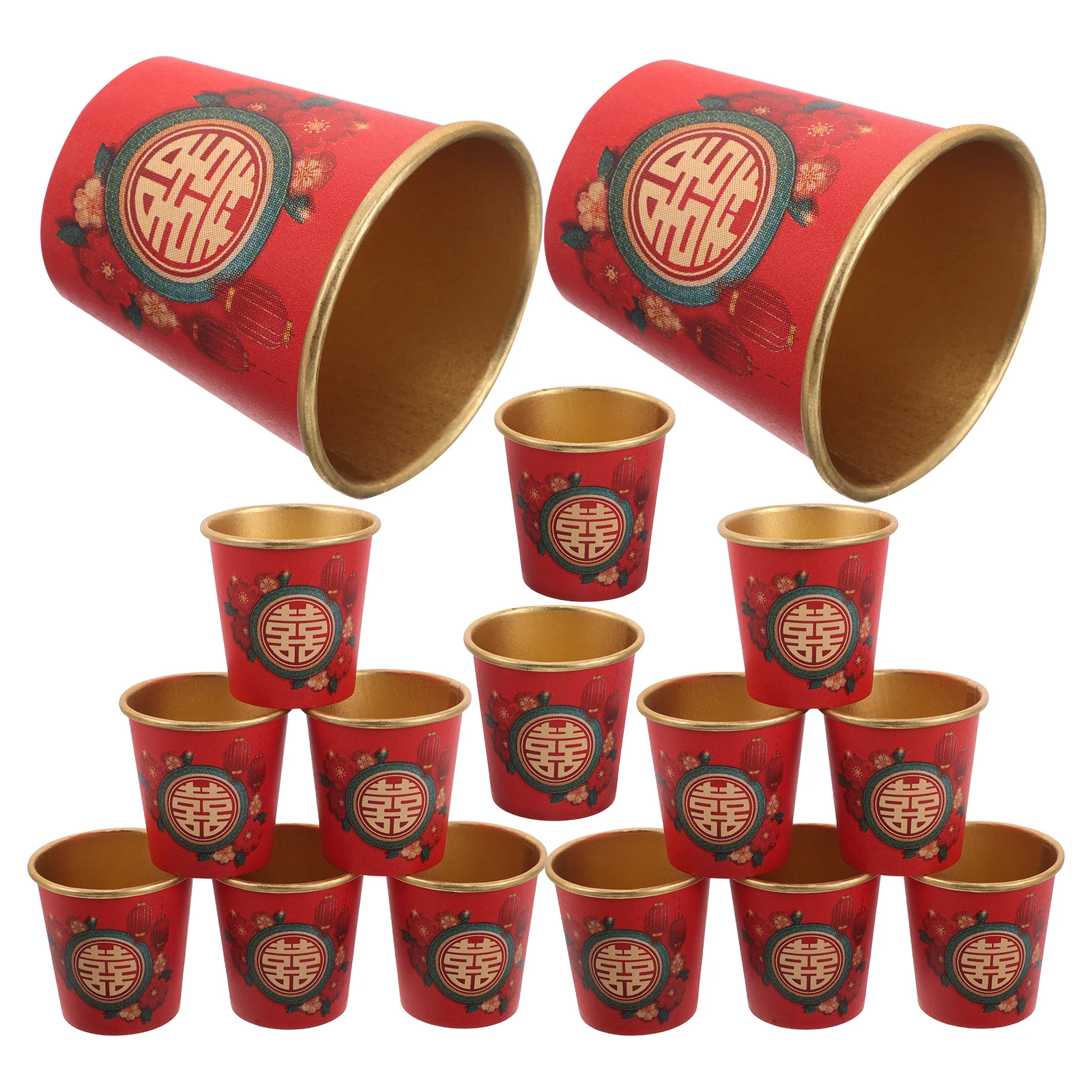 50pcs Disposable Red Wedding Paper Cups With Symbol Mini Chinese Party Drinkware For Wine Tea Celebration Chinese Party Cup