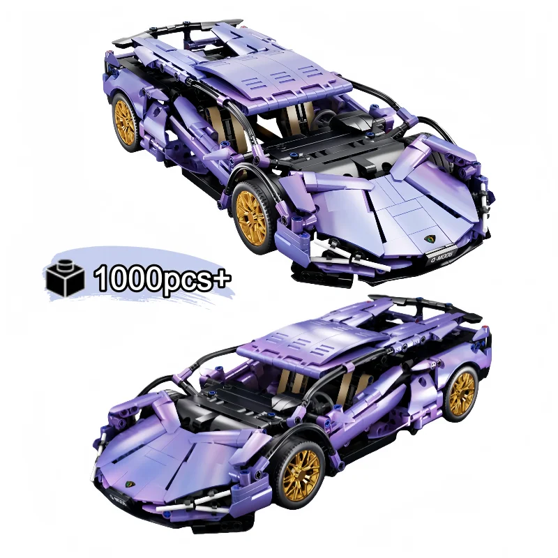 

FUNXINEE 1:14 технический суперскоростной фиолетовый спортивный автомобиль DIY креативная сборка кирпичи скоростная модель подарки на день рождения и Рождество для детей