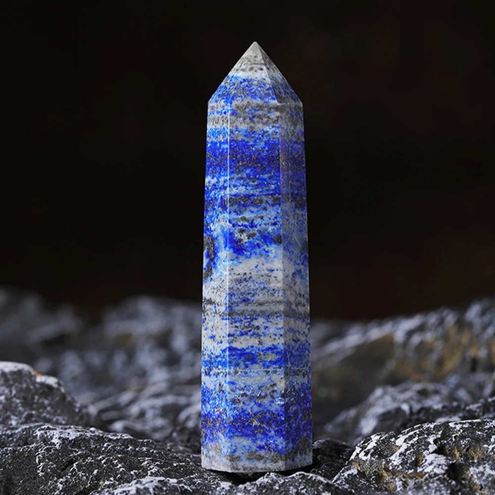 Pierre Lapis Lazuli, prisme Hexagonal à pointe unique, tour de baguette en pierre Lazuli, décoration