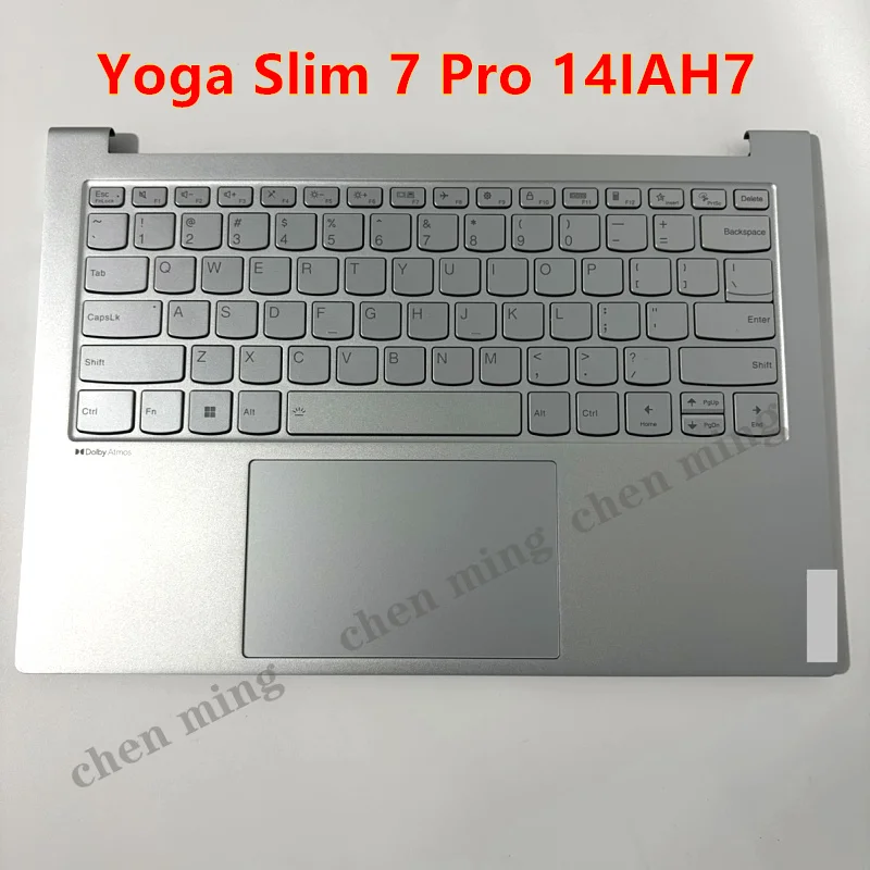 حافظة جديدة لجهاز Lenovo Yoga Slim 7 Pro 14IAH7 للكمبيوتر المحمول Palmrest العلوي C-غطاء لوحة المفاتيح الخلفية لوحة اللمس 5CB1J19794 رمادي 82UT