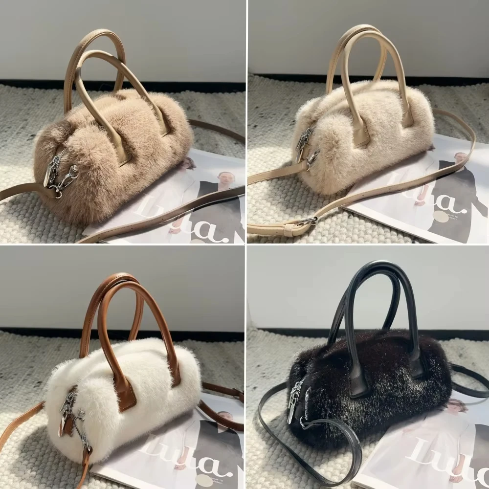 

Winter Faux Fur Women's Box Small Tote Crossbody Bags Luxury Design Soft Plush Female Handle Shoulder Bag Furry Fluffy Handbags
