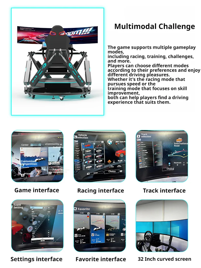 9D VR Steel Indoor Racing Car Simulator 6DOF 3-Screen Driving Experience for Commercial Amusement Parks