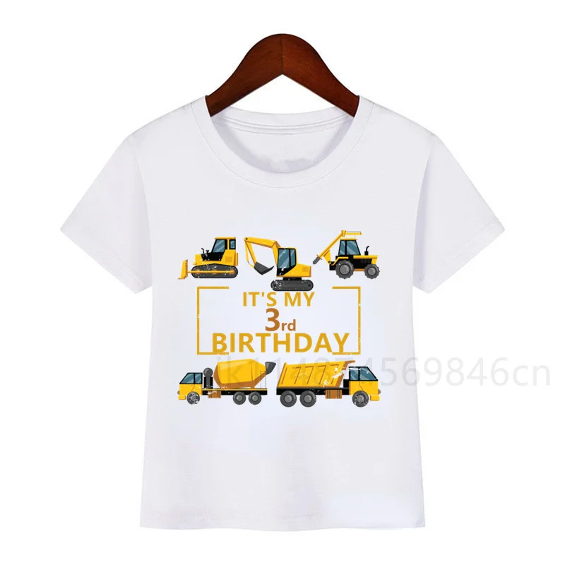 Boy Construction Cars Birthday Number Print T Shirt Children Birthday Boy T-shirt Boy&Girl Funny Gift Tshirt Present Boy Clothes